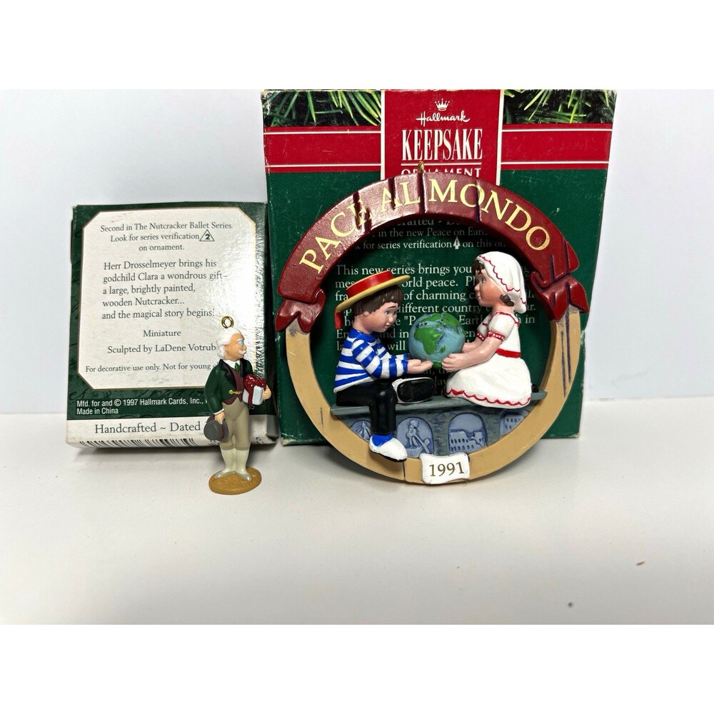 Hallmark Ornament Lot 1991 Peace on Earth Italy 1997 Herr Drosselmeyer Nutcrack